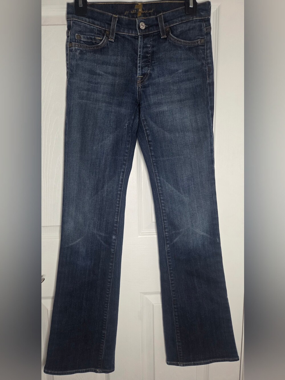7 For All Mankind Boy Cut Jeans Dark Wash Stretch Straight Leg Premium Denim - Picture 2 of 15